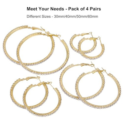 4 Pairs Gold Hoop Earrings for Women | 14K Gold Plated Hypoallergenic Small Large Earrings Set, Lightweight Stainless Steel Hoops - color: Yellow