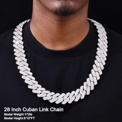 Ucciyo 30MM/25MM Cuban Link Chain for Men, Luxury Iced Out Diamond Chain | Luxurious Diamond-Simulated, Large Miami Cuban Style, 18K Gold Plated - color: 25MM-Silver, size: 28 Inch