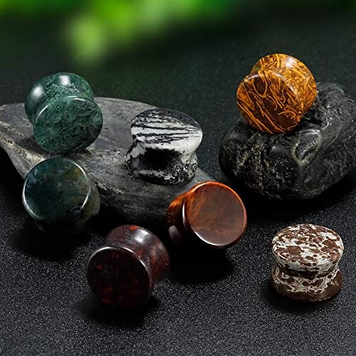 14PC 7 Pairs Stone Ear Plugs Double Flare Saddle Stretching Gauges Expander Stretchers 2G(6mm)-5/8"(16mm) - color: #1 00g(10mm)