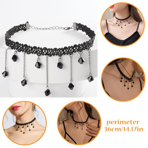 10 PCS Adjustable Layered Velvet Choker Black Gothic Lace Choker Necklace Set for Women Necklaces Velvet Punk Jewelry Accessories Soft Collar Chain for Party Cosplay Daily Wear