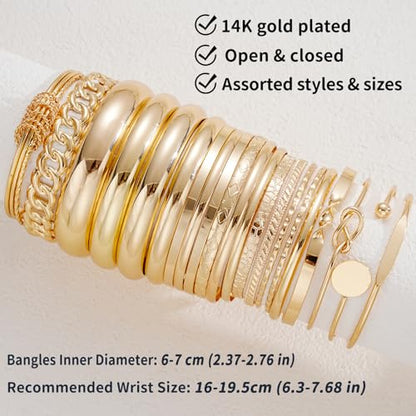 ÌF ME Gold Bangle Bracelets for Women, 19Pcs Multi Stackable Textured Bangles Set, 14K Gold Plated Chunky Bracelet Boho Jewelry Gifts - color: Gold-knot