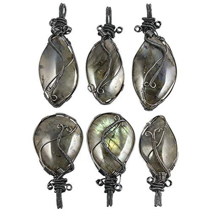 TUMBEELLUWA Handmade Copper Wire Wrapped Labradorite Necklace for Women Men | Irregular Shape, Third Eye Chakra, Enhances Intuition & Spiritual Awareness, 19.86" Stainless Steel Chain, Daily Wear - style: Style 7
