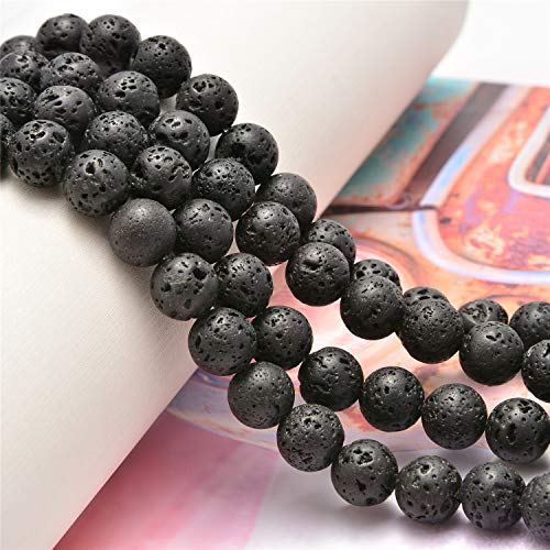 NCB 200pcs 4mm Beads Natural Semi Precious Beads Round Smooth Gemstones Loose Spacer Beads Charms for Necklaces Bracelets Jewelry Making (Black Volcanic Lava, 4mm 200Beads) - color: Black Volcanic Lava, size: 4mm 200Beads
