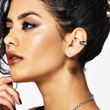 HZMAN Stainless Steel Eight-Point Star Ear Cuff, No Piercing Required Clip On Earring, 1.49cm/0.58in Gothic Geometric Jewelry, Non-Adjustable Ear Climber for Women & Men - color: Black