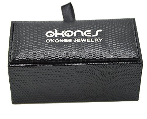 Gear Black Stone Cufflinks Set,5Pcs Studs, Collar Clips with Gift Box for Formal Tuxedo, Tuxedo Shirt, French Dress