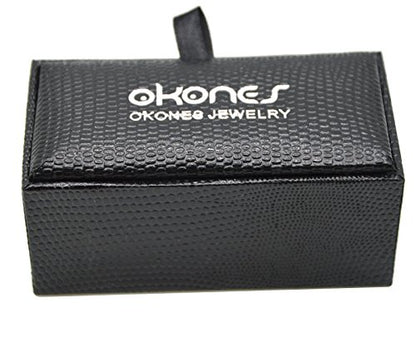 Gear Black Stone Cufflinks Set,5Pcs Studs, Collar Clips with Gift Box for Formal Tuxedo, Tuxedo Shirt, French Dress