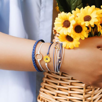 Sunflower Friendship Bracelets Boho Stackable String Bracelets Cute Trendy Gifts for Teen Girls Women - color: Navy Blue