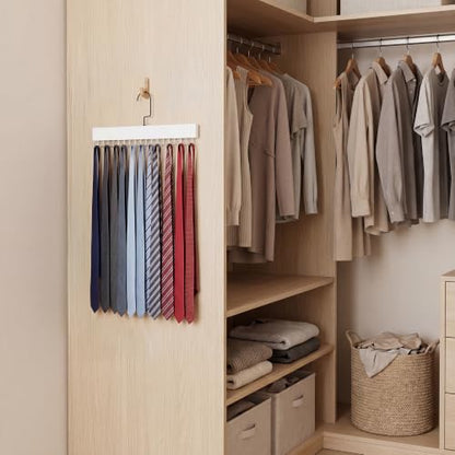 StorageWorks Tie Hanger with 20 Swivel Hooks, 2 Pack Wooden Hanger, White | Sturdy White Tie Wooden Hanger with 180° Swivel Hooks, Space Saver Rack for Ties, Belts, Scarves in Closet - color: White