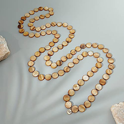 Firstmeet Flat Round Coin Shell Beads Long Knotted Necklace Natural Mother of Pearl Handmade Jewelry For Women - color: Bronze
