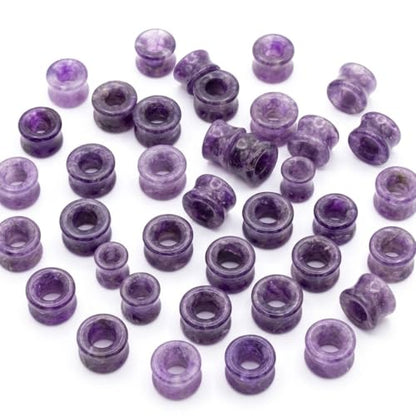 Hollow Tunnels Purple Amethyst Organic Stone Ear Plugs Gauges Sold in Pairs - style: 10MM-00 GAUGE