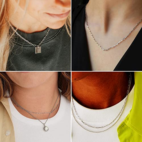 KYUNHOO 32.8 Feet 304 Stainless Steel Chains Bulk Silver Paperclip Chain | Silver Chain for Jewelry Making Small Paper Clip Chains Link on Spool with Clasps for Necklace Bracelet Craft - color: Paperclip Silver