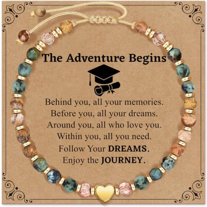 Inspirational Bracelets Gifts for Women: Healing Natural Stone Beads Bracelets - Birthday Mothers Day Gifts Thinking of you Get Well Soon Gift for Women Friends Sister Mom - color: HEART-GRADUATION
