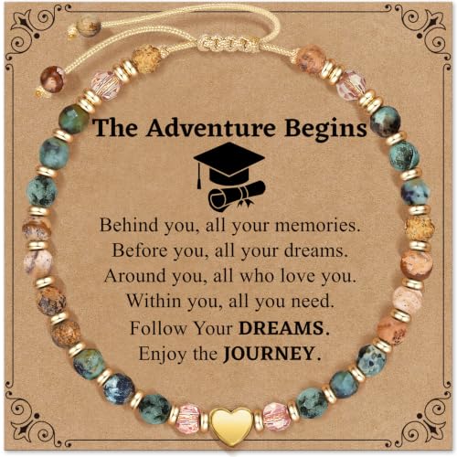Inspirational Bracelets Gifts for Women: Healing Natural Stone Beads Bracelets - Birthday Mothers Day Gifts Thinking of you Get Well Soon Gift for Women Friends Sister Mom - color: HEART-GRADUATION