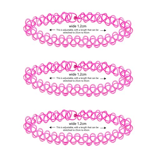 3PCS Black Tattoo Choker Necklace Rainbow Tattoo Chokers Gothic 90s Choker Necklace Purple Tattoo Choker and Pink Chokers 2000s Y2K Multicolour Collar Adjustable Stretchy Elastic Necklace Jewelry Gift for Women - color: 3PCS Pink