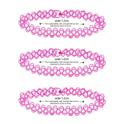3PCS Black Tattoo Choker Necklace Rainbow Tattoo Chokers Gothic 90s Choker Necklace Purple Tattoo Choker and Pink Chokers 2000s Y2K Multicolour Collar Adjustable Stretchy Elastic Necklace Jewelry Gift for Women - color: 3PCS Pink