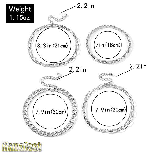 Nanafast 4-6PCS Ankle Bracelets Set for Women Gold Boho Beach Anklet Chain Adjustable Foot Jewelry for Women Extremely Simple Style - color: 4PCS-Silver
