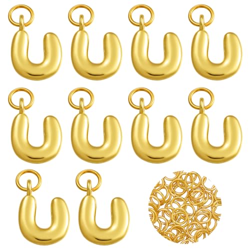 A-Z Bubble Letter Charms 18K Gold Filled Charms for Jewelry Making Gold Initial Alphabet Charms Pendants for Women Men Necklace Choker Bracelet Making - color: Letter U