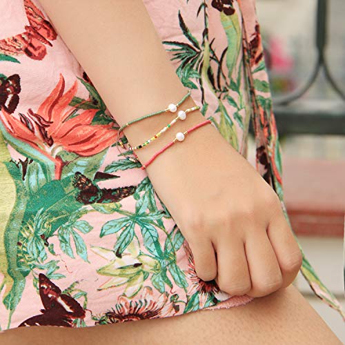 KELITCH 3 PCS Natural Pearls Bracelets Women Strand Thin Rope Friendship Bracelets Handmade Stack Charm Bracelets - color: 0002J