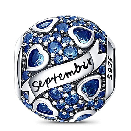 HappyStar 925 Sterling Silver Month Birthstone Charm for Bracelets Necklace，with 5A Cubic Zirconia Dangle Pendant Bead,Happy Birthday Valentine's Day - color: 9-September Birthstones