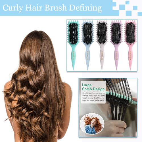 Curly Hair Brush,Curl Defining Brush plus 3 Pieces Hair Styling Comb Set(Slick Back Hair Brush,Rat Tail Comb,Edge Bristle Brush) for Combing, Shaping, Styling(Pink) - color: Pink