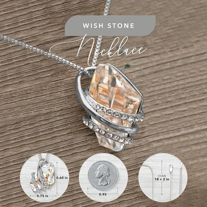 Leafael Wish Stone Pendant Necklace with Birthstone Crystal, 18K Rose Gold Plated/Silvertone, 18" + 2" - color: 204-April-Clear White-Silvertone