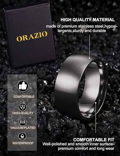 ORAZIO Stainless Steel Wedding Rings for Men Women 6mm 8mm Mens Wedding Band Sliver/Black/Gold Plated Brushed Matte Finish Surface High Polish Edge Mens Rings Engagement Promise Ring Comfort Fit 6-14 - color: Grey-6MM