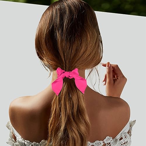 20 Pack Satin Silk Hair Accessories for Women: Hot Pink Scrunchies, Bow Ponytail Holders, and Ribbon Hair Ties for Thick Hair - color: Hot Pink