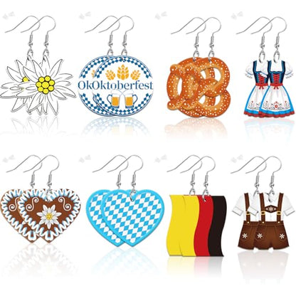 8 Pairs Oktoberfest Acrylic Earrings for Women Bavarian Jewelry | Munich Beer Dangle Earrings, Oktoberfest Holiday Jewelry Gifts Party Accessories, Lightweight Acrylic, Double Side - style: Oktoberfest