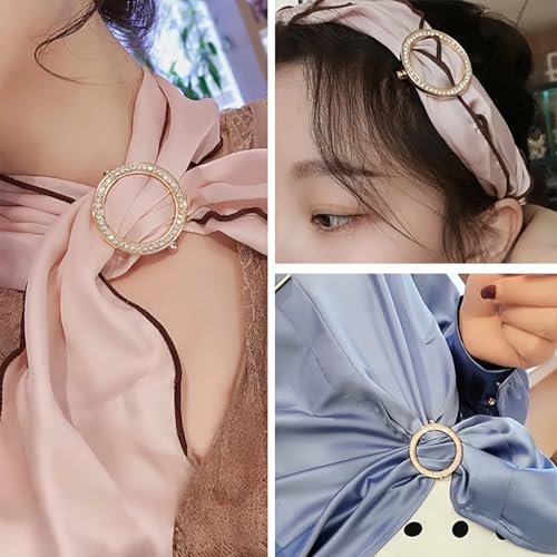 SYWDUDUCLT Scarf Ring for Women's Shawl, Silk Neckerchief, Tshirt, Gold/Sivler, S/M/L, 2 Pcs - style: Circle