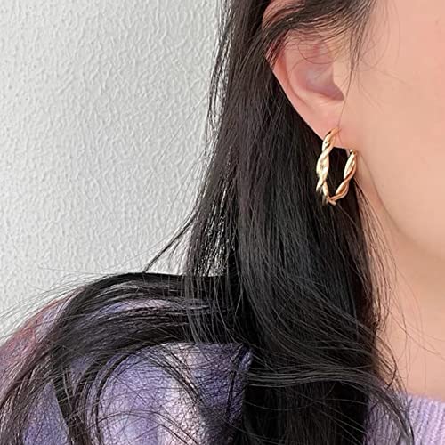 Hoop Earrings for Women, 14K Gold Sterling Silver Chunky Twisted Hoops Earring Hypoallergenic Ear Jewelry - color: Gold-38mm