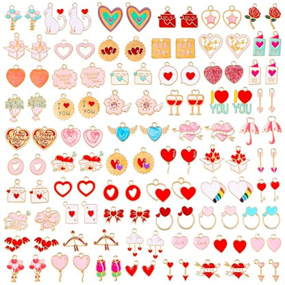 Modacraft 120 Pcs / 60 Pairs Valentine's Day Charms - Gold Enamel Valentine Charms for Jewelry Making, Multiple Romantic Styles Pendant for Making Necklaces, Earrings, Valentine's Day Gifts - style: Valentine-120 Pcs 60Pair