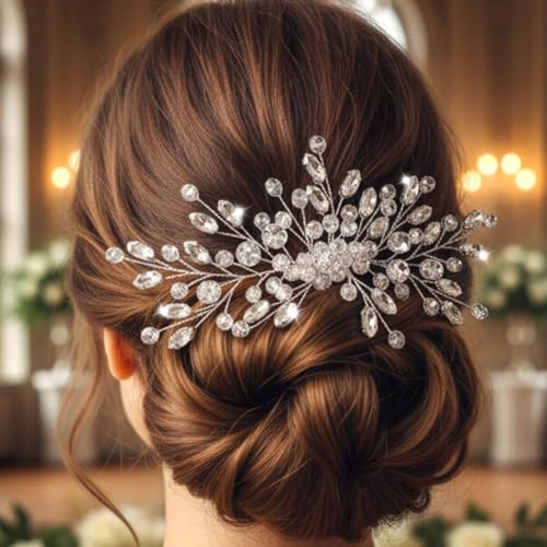 Crystal Bride Wedding Hair Comb Silver Rhinestone Bridal Hair Pieces Clip Hair Accessories for Women and Girls (A-silver) | Silver Bride Hair Clip Crystal Bridal Hair Piece Accessories - color: A-silver