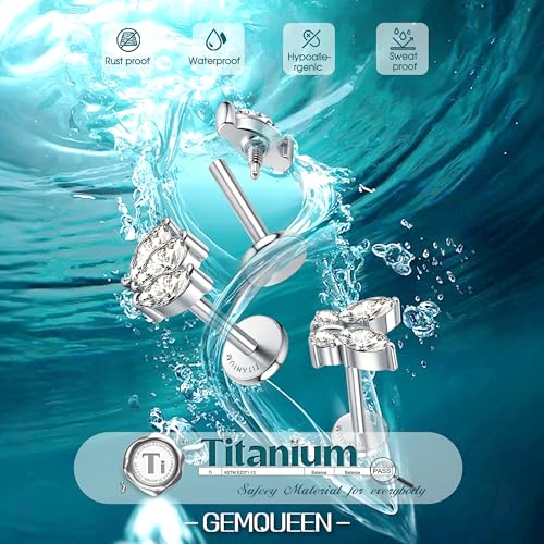 3 Pcs G23 Implant Grade Titanium Flat Back Earrings for Women Men | Hypoallergenic Internally Threaded 5A CZ Gold Flatback Stud, Tragus, Cartilage, Conch Piercing Jewelry for Sensitive Ears 18G - color: Silver 2