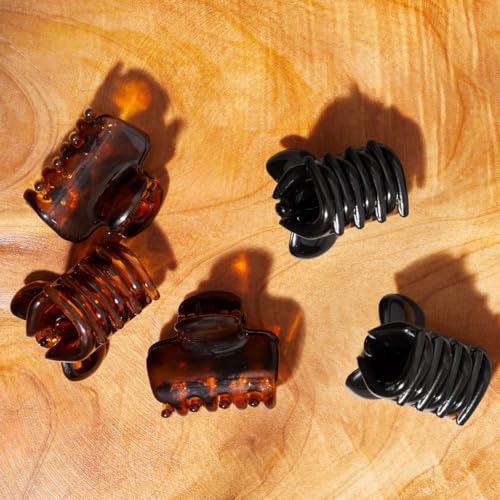 Kitsch Small Hair Clips for Women - Black & Tortoise, 6 Pcs | Stays In Place Without Pulling or Snagging, Durable & Sturdy Plastic Small Hair Clips For Bangs, Stylish Hair Accessories
