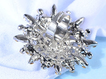 Alilang Adustable Silver Blue Purple Iridescent Crystal Rhinestones Snowflake Flower Floral Ring - color: Aurora Borealis