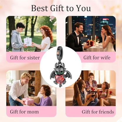 S925 Sterling Silver Cute Bead Charm for Pandora Bracelets and Necklaces | Lucky Clover Cute Animal Pink Bow Cherry Butterfly Pendant Bead Charms Jewelry Making Gifts for Women Valentines Mother's Day - style: Black Dragon Bead Charm