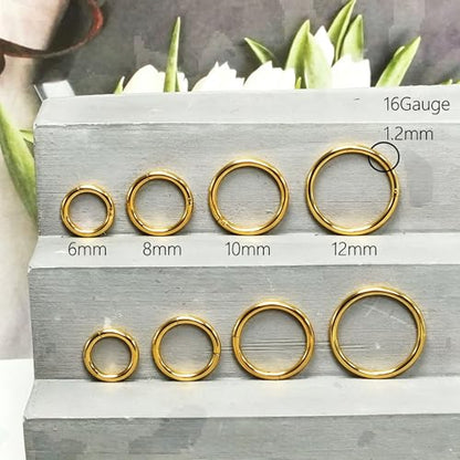 16Gauge earrings nosering clicker hoop Hypoallergenic body piercing ring | 6-14mm/6-12mm/Stainless Steel Gold/Silver,Septum Rings Hinged Clicker, Helix Cartilage Daith Tragus,Sleeper Hoop,Piercing - color: 16G 1.2mm 6-8-10-12mm Gold