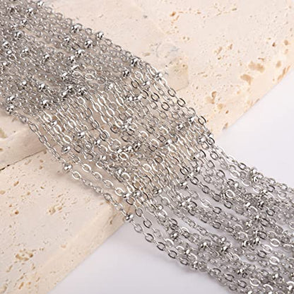 33FT 2mm Stainless Steel Satellite Cable Chain Roll Bulk for Jewelry Making | 304 Stainless Steel Flat Cable Link Ball Beaded Satellite Chains Spool for DIY Craft - color: Stainless Steel Small Beads Satellite Cable Chain