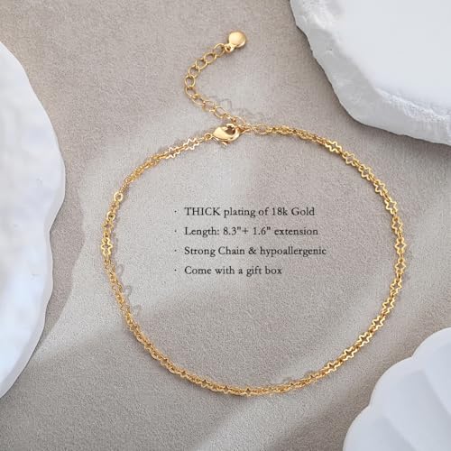 Ankle Bracelets for Women 18K Gold Plated Anklets for Women Waterproof Dainty Gold Ankle Bracelets with Evil Eye,Pearls,Beads,Chain Boho Everyday Anklet Beach Summer Jewelry Gift - color: Gold-2