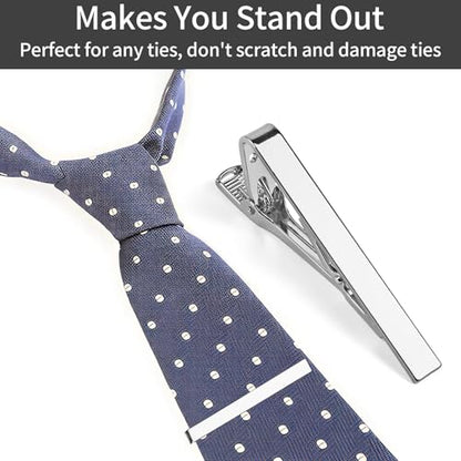 MOWPOG 6 Pcs Tie Clips for Men, Tie Bar Pins Tacks with Gift Box | Copper, Shiny & Glossy, for Father, Husband, Boyfriend, Business, Wedding, Suit Accessories, Easy to Open, Won't Fade/Scratch - color: Silver