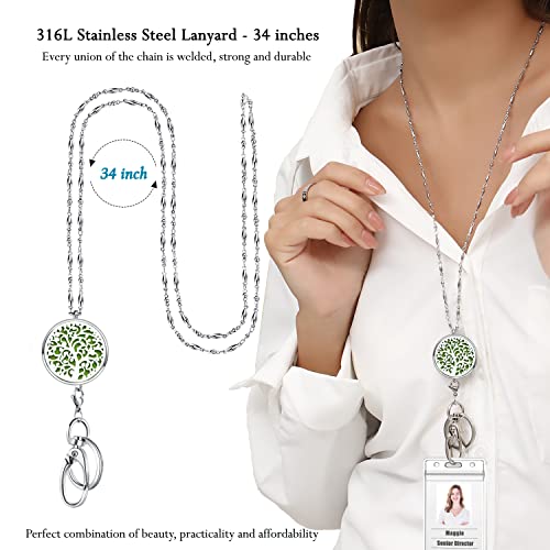 Lanyards for ID Badges and Keys, ID Badge Holder with Lanyard | Stainless Steel Keychain Diffuser Necklace Lanyard, Badge Lanyards for Women Teacher Nurse Work Jewelry Family Tree - color: 4-family Tree