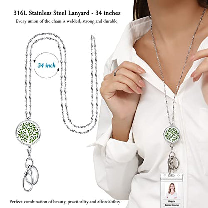 Lanyards for ID Badges and Keys, ID Badge Holder with Lanyard | Stainless Steel Keychain Diffuser Necklace Lanyard, Badge Lanyards for Women Teacher Nurse Work Jewelry Family Tree - color: 4-family Tree