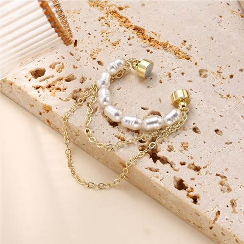 14K Gold Plated Ear Cuff Earring for Women Non Piercing, Dainty Pearl Tassels Beads Ear Cuff Minimalist Cuff Earrings Jewelry Gift - style: Pearl Tassel Chain