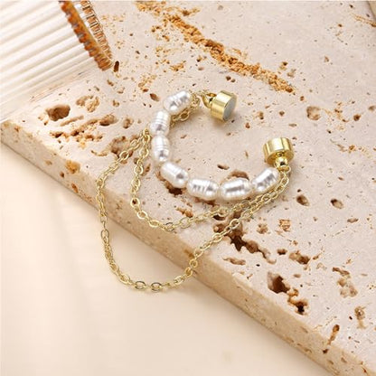 14K Gold Plated Ear Cuff Earring for Women Non Piercing, Dainty Pearl Tassels Beads Ear Cuff Minimalist Cuff Earrings Jewelry Gift - style: Pearl Tassel Chain