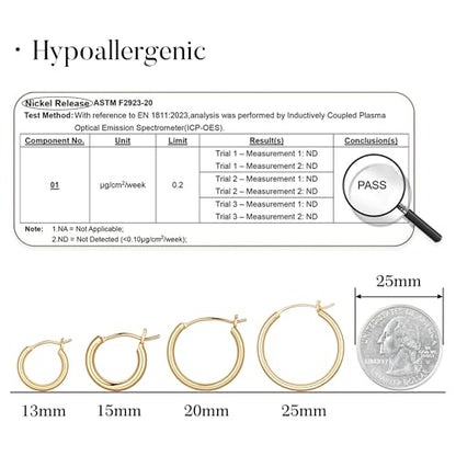 M MOOHAM Hoop Earrings for Women, Hypoallergenic 14K Gold Plated Earrings | Gold Plated Hoop Earrings Set for Sensitive Ears, Earring Stack for Women Trendy, Jewelry Gifts Lightweight 13-60mm - color: 2pcs-20mm-Gold-plated