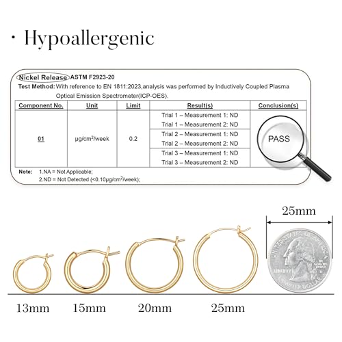 M MOOHAM Hoop Earrings for Women, Hypoallergenic 14K Gold Plated Earrings | Gold Plated Hoop Earrings Set for Sensitive Ears, Earring Stack for Women Trendy, Jewelry Gifts Lightweight 13-60mm - color: 2pcs-20mm-Gold-plated