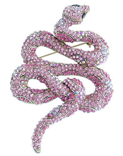 Classic 3.94" Unique Animal Snake Brooch Pin Pendant Austrian Crystal BZ5847 - color: Gold-Tone Pink