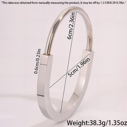 Silver Lock Bracelet for Women, Stainless Steel Open Cuff Bangle, Sleek Minimalist Hardware Jewelry