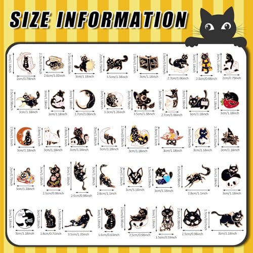 Giegxin 40 Pcs Cat Enamel Pins for Backpacks Cute Black Cat Brooches Gothic Lapel Pins for Clothes Bags Accessories Classroom - style: Black Cat