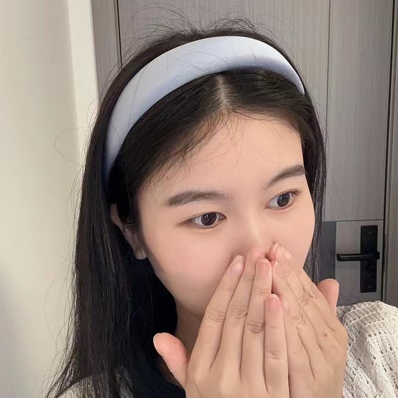 Padded Grey Headband for Women - Wide Non-Slip Fabric Hairband, Thick Sponge Hoop Hair Accessory for Girls - color: Grey